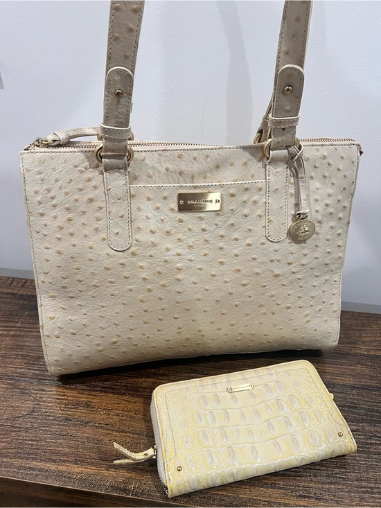 Brahmin Handbags - Brahmin Cream Ostrich-Textured Tote with Matching Croc Wallet